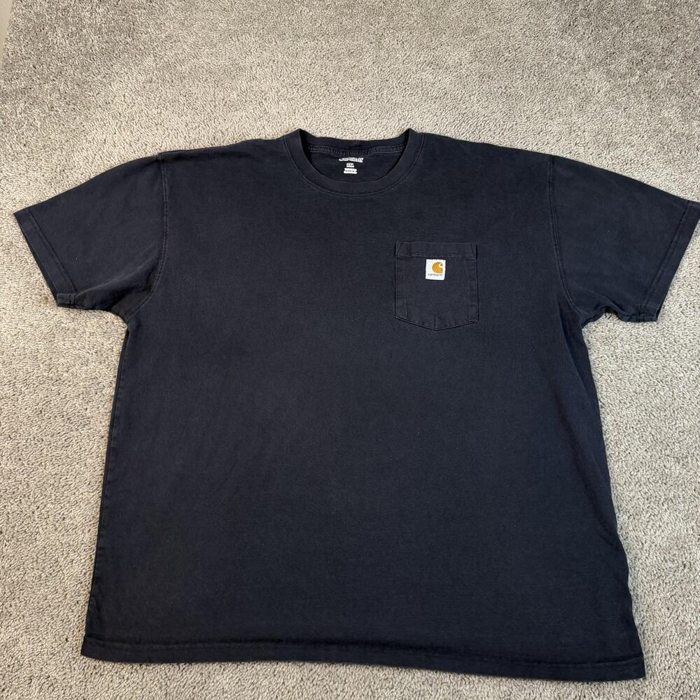 Carhartt Shirt Mens 2XL Black Pocket Logo Crew Neck Cotton Tagless Relaxed